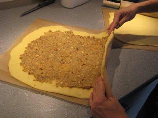 rolling the strudel dough